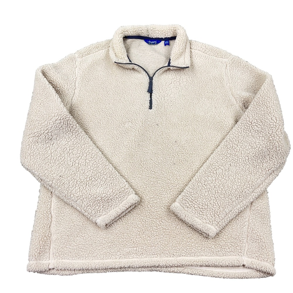 Chubbies Sweater Men Large White Deep‎ Pile Fleece Pullover Quarter Zip Jacket